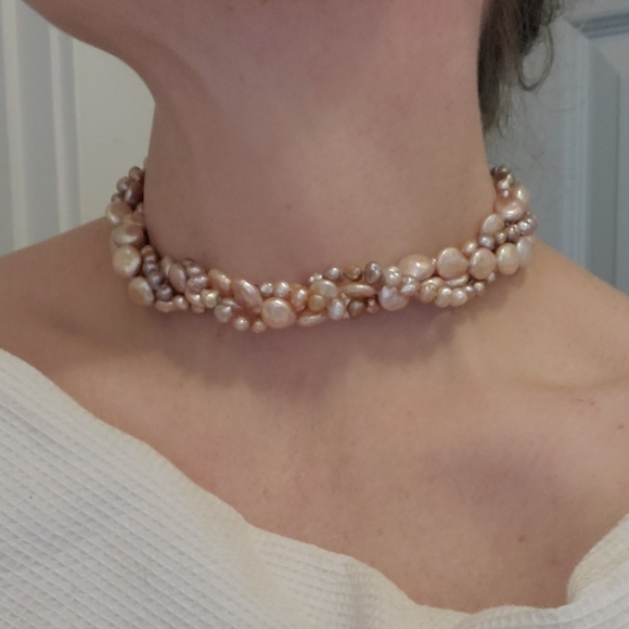 Peachy Pink Coin Freshwater Pearl Opera Length Necklce - Picture 7 of 9
